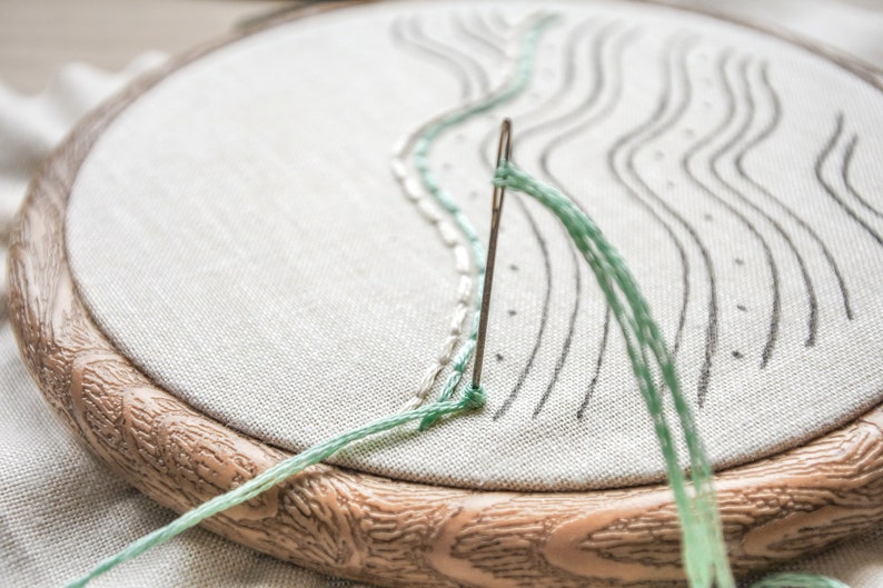 Beach Wave Embroidery PDF Pattern with Step-by-Step Stitch Guide DIY Hand Embroidery Hoop Art for Beginners image 2