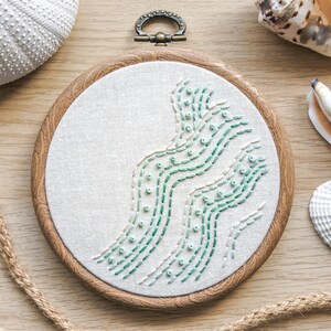 Beach Wave Embroidery PDF Pattern with Step-by-Step Stitch Guide DIY Hand Embroidery Hoop Art for Beginners image 10