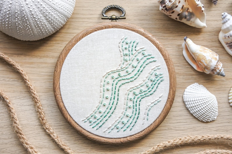 Beach Wave Embroidery PDF Pattern with Step-by-Step Stitch Guide DIY Hand Embroidery Hoop Art for Beginners image 10