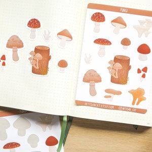 Fungi Mushroom Sticker Sheet Aesthetic Whimsical Cottagecore Art, Forestcore Nature Themed Stickers for Journals / Planners / Scrapbooks image 9