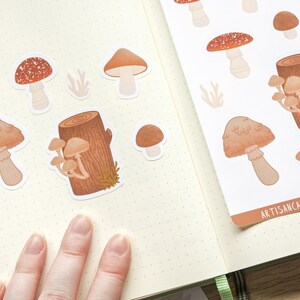 Fungi Mushroom Sticker Sheet Aesthetic Whimsical Cottagecore Art, Forestcore Nature Themed Stickers for Journals / Planners / Scrapbooks image 5