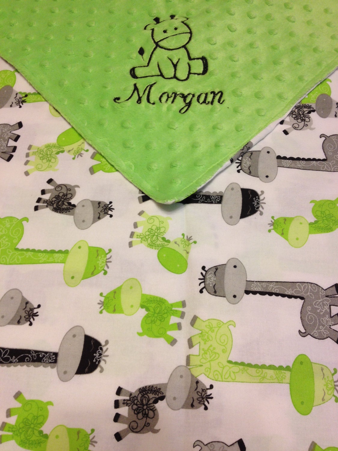 Giraffe Baby Blanket Gift Set in Lime Green Black and Gray Etsy
