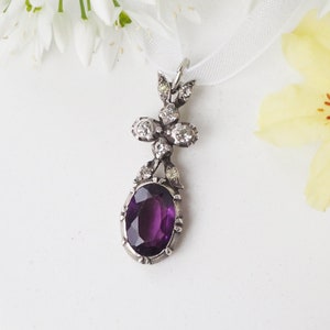 Antique 19thC / 20thC Silver Clear & Purple Paste Drop Pendant