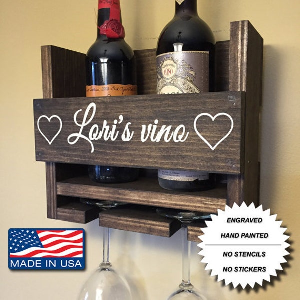 Wooden Wine Rack | Personalized Wine Rack | Engraved Carved | Personalized Gift | Handmade | Wine Bottle Holder | Primitive Wine Rack