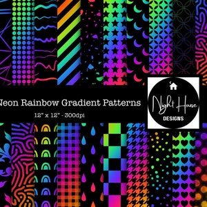 90s Neon Rainbow Gradient Pattern Digital Papers, Commercial Use ...