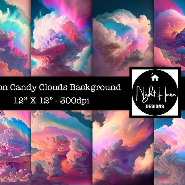 Cotton Candy Clouds Background Digital Papers, Commercial Use Instant Download, Sky, Clouds, Candyfloss, Craft, Digital Scrapbook