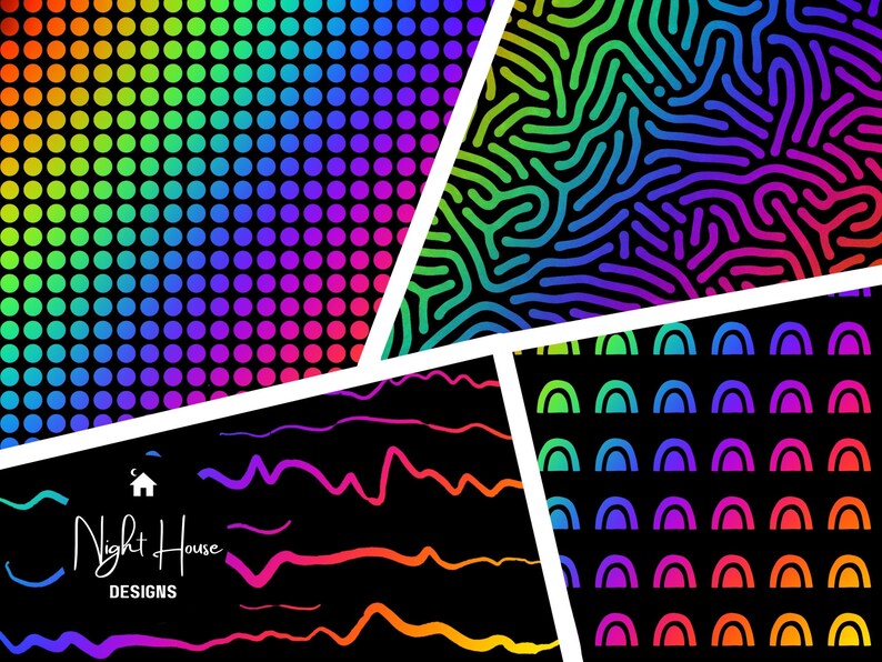 90s Neon Rainbow Gradient Pattern Digital Papers, Commercial Use ...