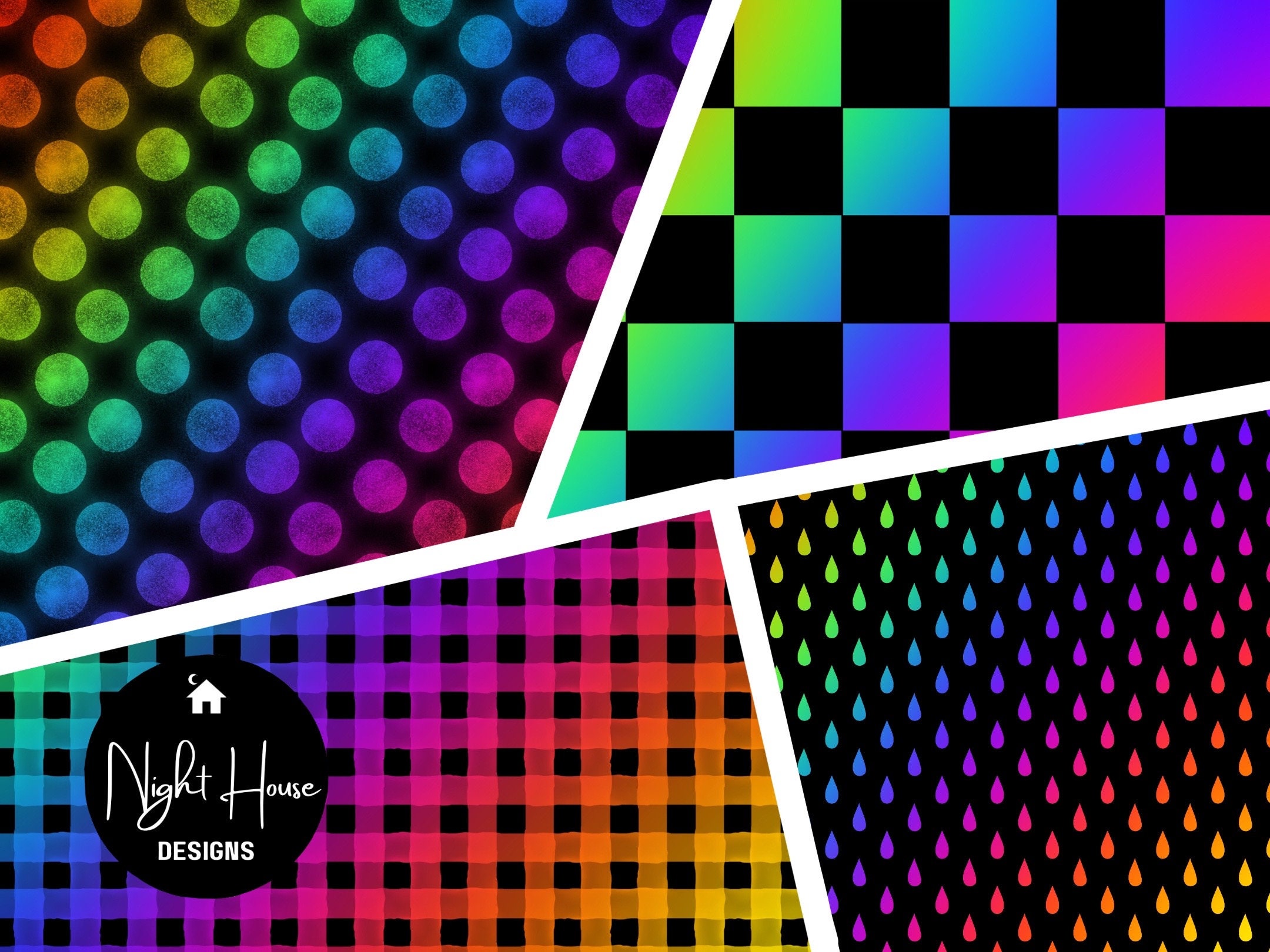 90s Neon Rainbow Gradient Pattern Digital Papers, Commercial Use ...