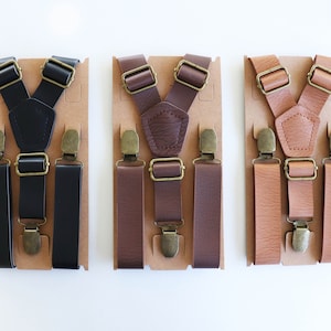 Black leather suspenders, brown groomsmen wedding suspenders, coffee leather suspenders, tan leather suspenders, rust suspenders for men