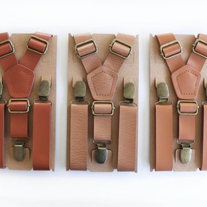 Brown leather suspenders, black groomsmen wedding suspenders, tan leather suspenders, rust leather suspenders, carmel suspenders for men