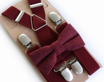 Handmade Burgundy Bow Tie and X-Style Suspenders Set: Groomsmen Outfit