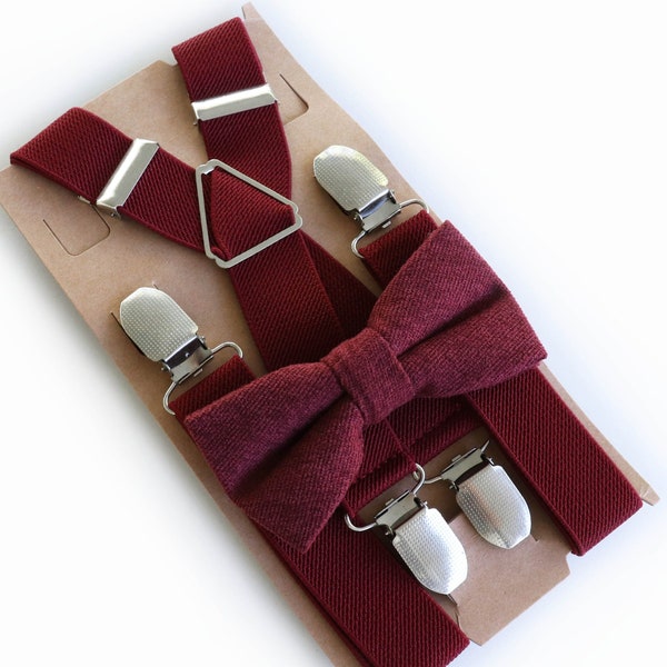 Burgundy bow tie and suspenders set, Cabernet bow tie and suspenders, groomsmen bow tie, Wine wedding suspenders, Burgundy bow tie for boys