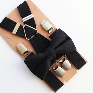 Black bowtie and Black X-style suspenders, Black wedding bowtie, Black Groomsmen bowtie, Black bowtie, Black wedding suspenders,for men&boys