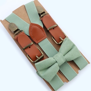 Sage green bowtie Custom sage green buckle style suspenders, Sage green groomsmen/wedding bowtie suspenders,Sage green bowtie for men & boys