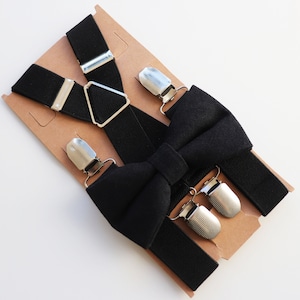 Black bow tie and Black X-style suspenders, Black wedding bow tie, Black Groomsmen bow tie, Black bow tie and suspenders for men & boys
