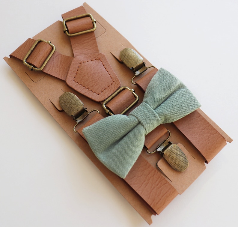 Sage Green Bow Tie and Leather Suspenders Sage Green Etsy