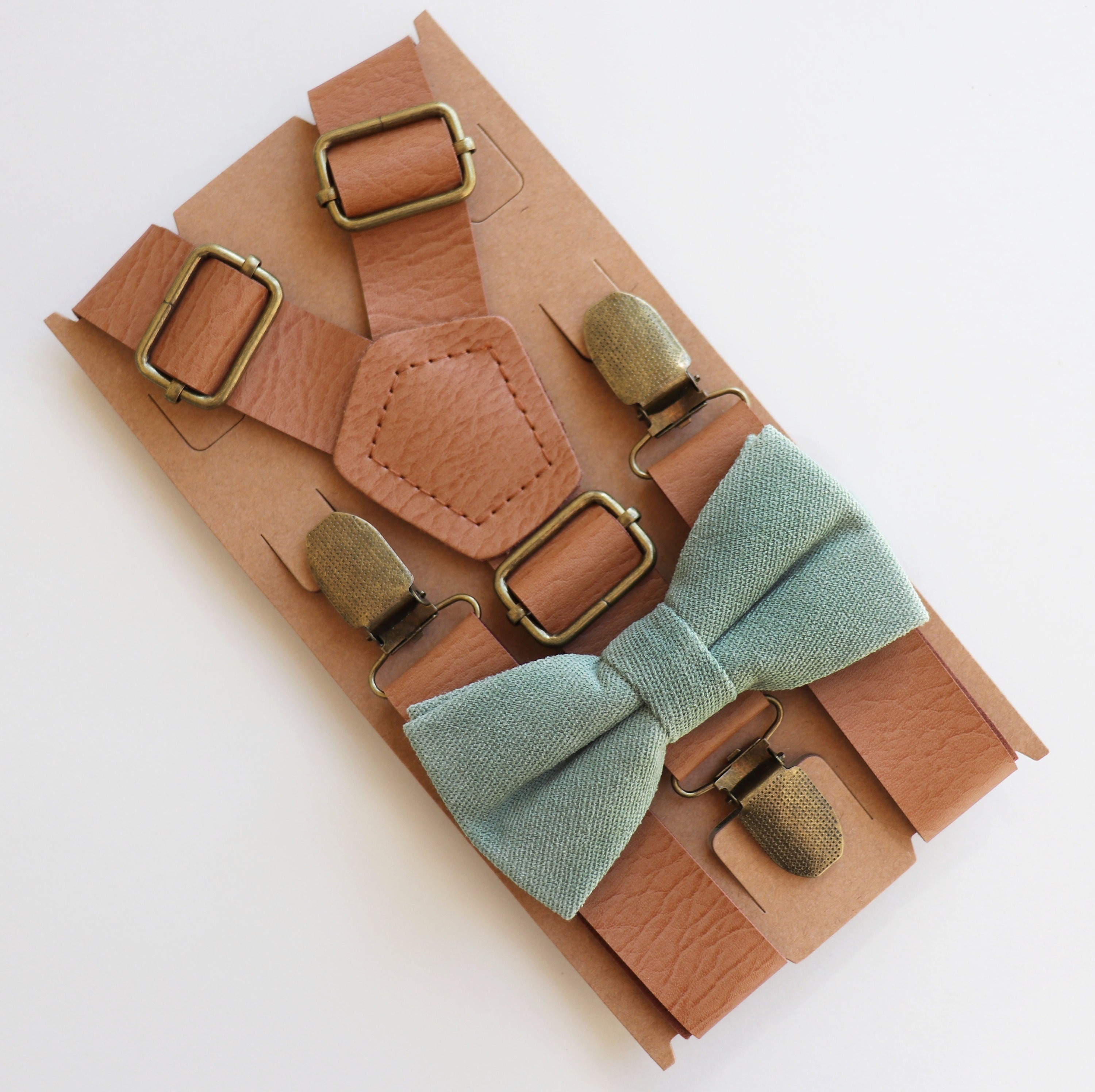 Sage Green Men's Suspenders With Brown Loops - Foto 7