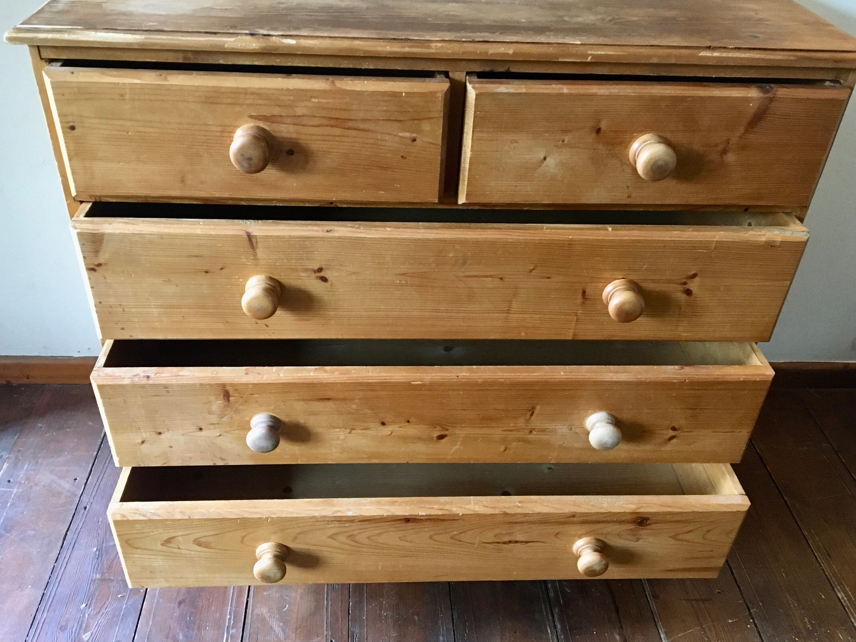 Large Pine chest of drawers with Victorian style turned feet Etsy