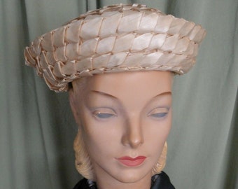 Sweet Original Vintage Mid Century Amy New York Boater Sailor Natural Straw Hat 20.5" Around Inside
