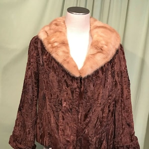 Sweet Original Vintage 30s 40s Sheared Brown Fur Jacket w Wide Sleeves & Golden Brown Mink Collar Bust 38-40