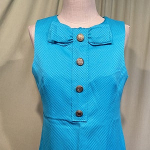 Sweet Original Vintage 90s Does 60s Turquoise Blue Sleeveless Shift Dress w Big Bow Tag Size 10 Bust 36 Waist 34