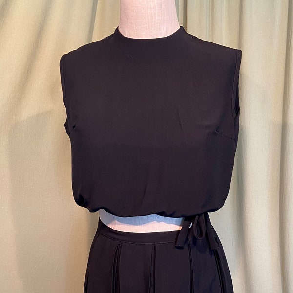 Fun Original Vintage 60's Black Acetate Blousy Middy Blouse & Matching Pleated  Skirt Bust 36 Waist 26