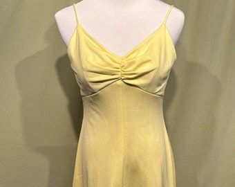 Sweet Original Vintage 70s Home Sewn Lemon Yellow Polyester Slip Dress Bust 32 Waist 26