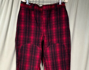 Warm Original Vintage Men's Woolrich Red Plaid Wool Hunting Pants Size 36 Waist 36