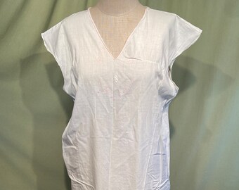 Sweet Original Vintage  20s-30s Ankle Length White Cotton Chemise Nightgown w Cap Shoulders & Embroidery Bust 44