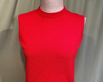 Cute Original Vintage 70s Talbott Travler Sleeveless Zip Back Red Knit Shell Top Size 36 Bust 34" Unstretched