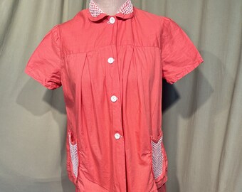 Sweet Original Vintage Mid-Century Coral Cotton Maternity Smock Top & Skirt w Open Belly Bust 44" Waist 28"+ Skirt Length 29"