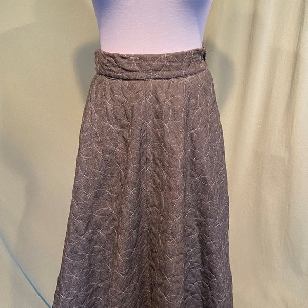 Classic Original Vintage 50s Doris Dodson Charcoal Gray Quilted & Lined Cotton Full Circle Skirt Orange Satin Lining Waist 26"