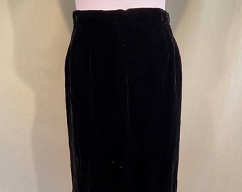 Classic Original Vintage Mid Century Black Velvet Pencil Skirt Waist 26" Length 25"