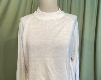 Original Vintage 70s Off White Acrylic Long Sleeve Pullover  Sweater with Zip Back Tag size 42 Bust 40-42