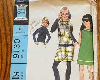 Original Vintage 1967 McCall's Girls' Dress, Jumper & Blouse Pattern 9130 Size 10, Bust 28.5" Factory Folded Complete with Instructions