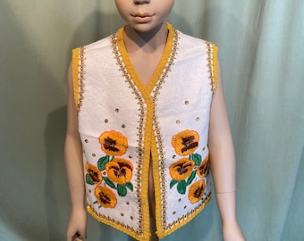 Originale Vintage Home Cucito a mano Gilet in feltro ricamato Fiori & Oro uccello e oro metallizzato Finiture w Paillettes Fatte per le celebrazioni polacche