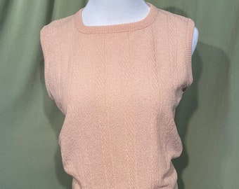 Cute Original Vintage 70s Talbott Travler Sleeveless Zip Back Beige Cable Knit Shell Top Size Medium Bust 34" Unstretched