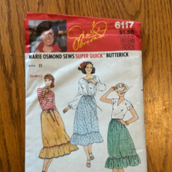 Original Vintage 1970s Butterick Marie Osmond Prairie Skirt Pattern 6117 Size B (S,M,L) Waist 24" to 32" Factory Folded w Instructions