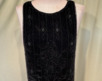 Unusual Original Antique Victorian Era Beaded Black Velvet Sandwich Board Vest w Waist Ties