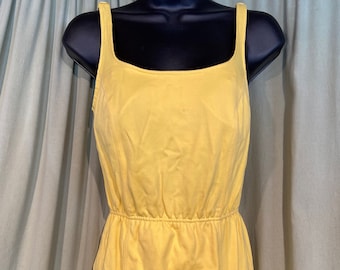 Cute Original Vintage Catalina 60s Butter Yellow One Piece Polyester Swimsuit with Modesty Drape Size 14