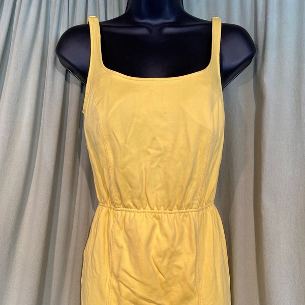 Cute Original Vintage Catalina 60s Butter Yellow One Piece Polyester Swimsuit with Modesty Drape Size 14