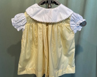 Sweet Original Vintage Mid Century Little Girl's Yellow Short Sleeve Cotton Dress  w Bib Collar Approx Size  12-18 Months Chest 26"