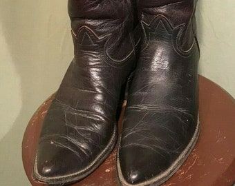 Vintage Tony Lama Black Leather Cowboy Western Boots Men's Approx Size 8 Narrow