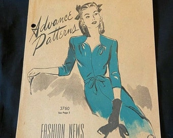 Original Vintage Oct-Nov 1944 Advance Patterns Leaflet Brochure Catalog Fashion Illustrations