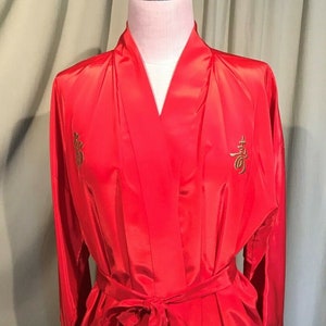 Charmante Original Vintage bestickte Rayon Oriental Rote Robe Unisex 46 &quot;Brust Made in Japan