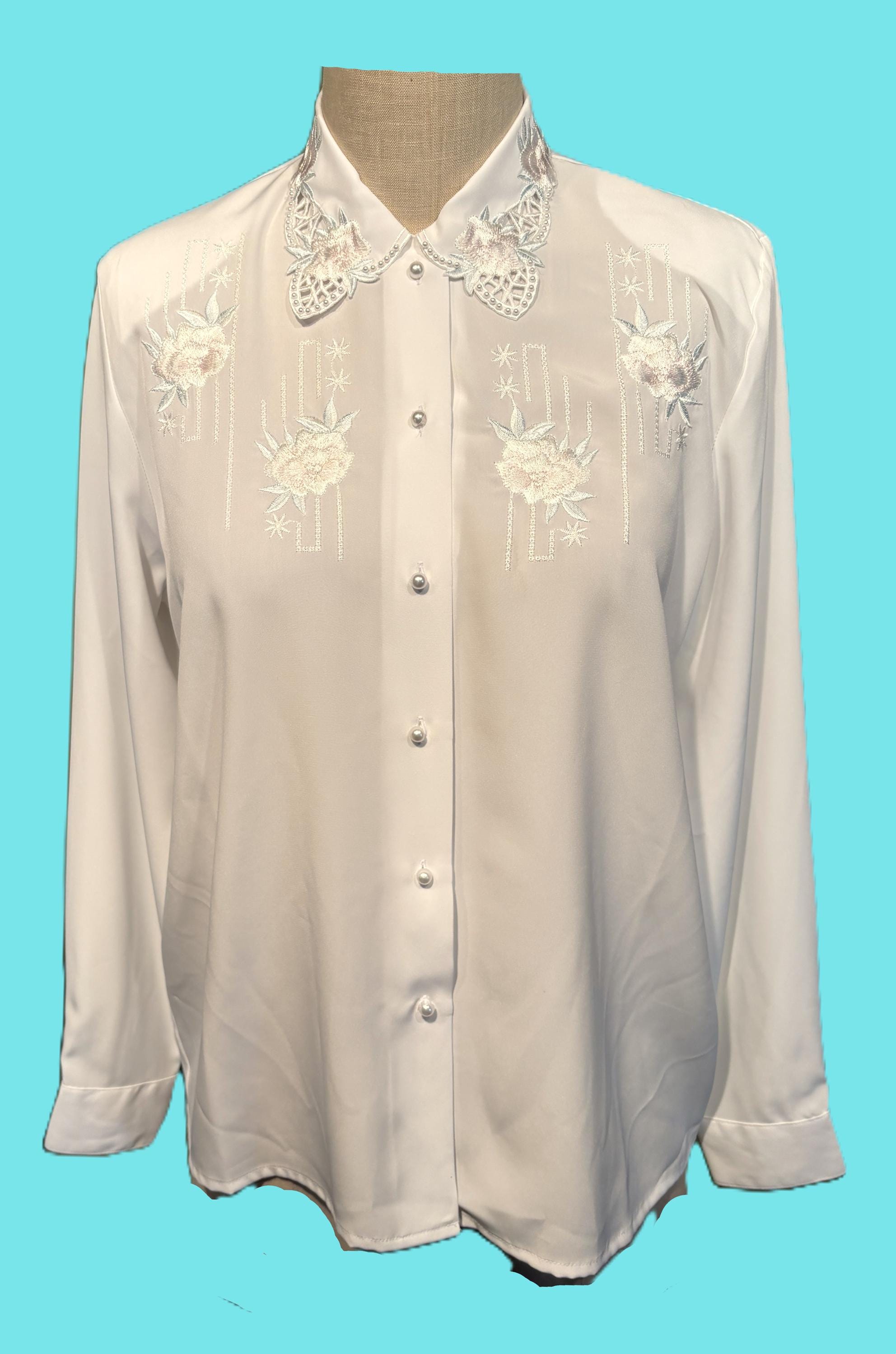 Sweet Original Vintage 80s-90s Long Sleeve Lisa Josephs White Poly