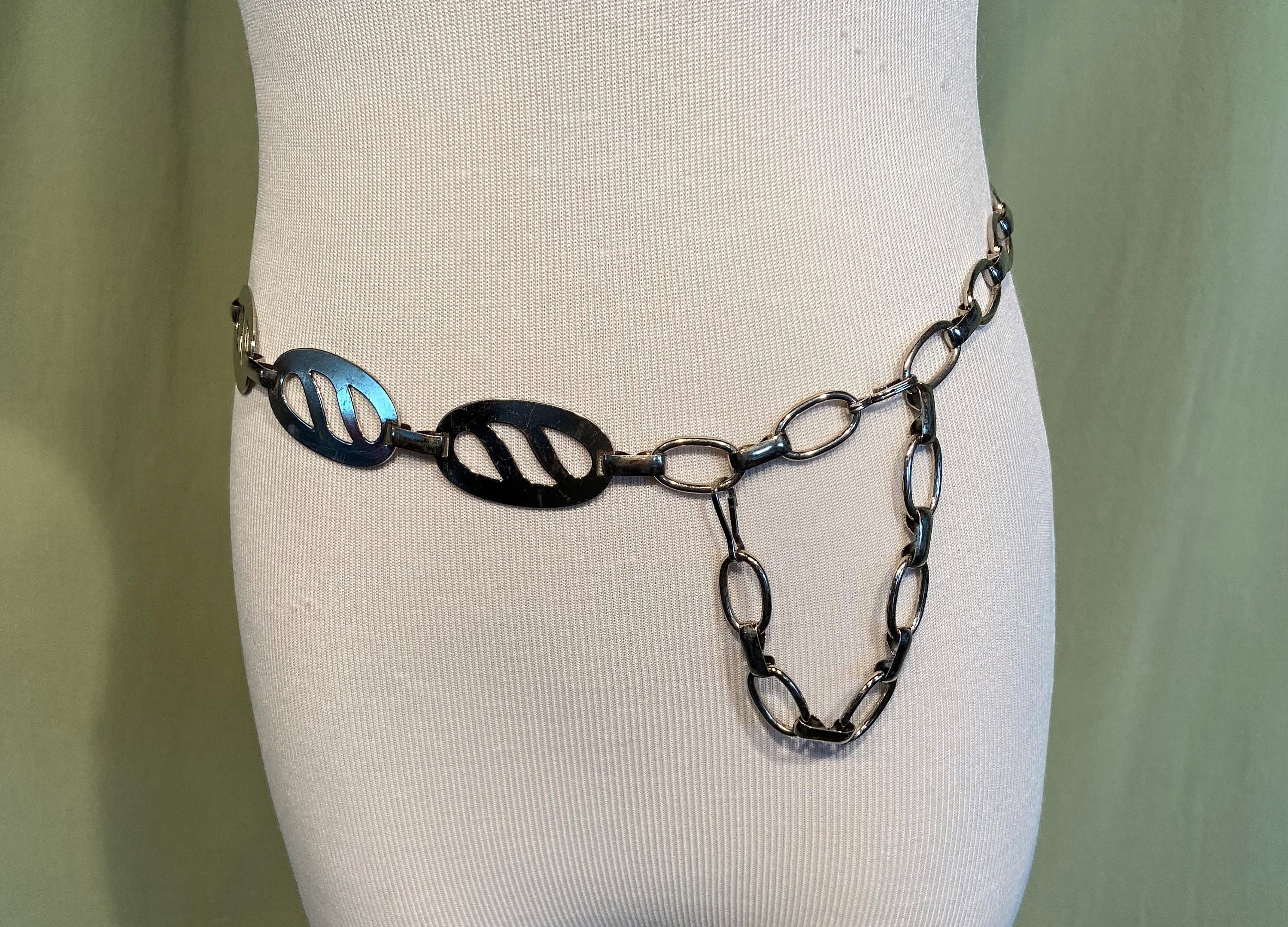 Vintage 1968–1976 Double‑Strand Chain Belt • Frame & Tongue Buckle • 30\