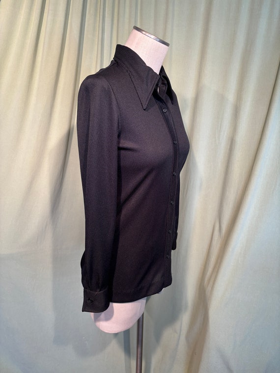 Sweet Original Vintage 70s Black Poly Long Sleeve… - image 5