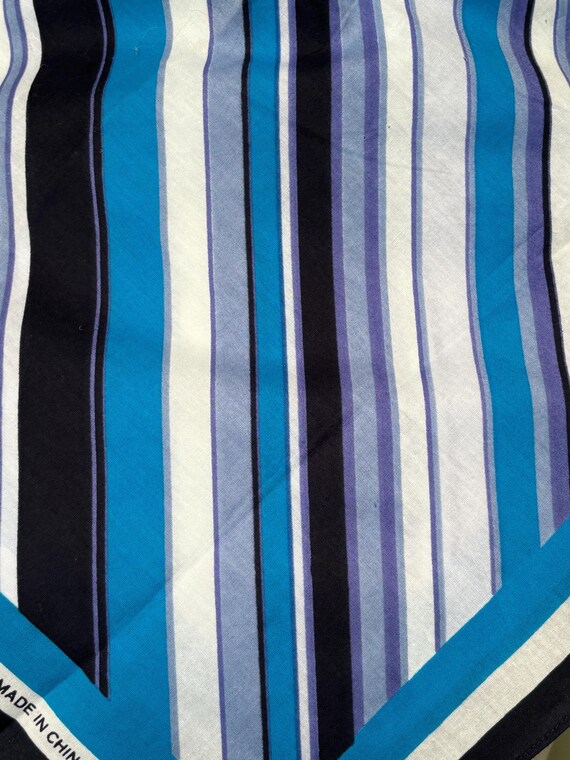 Cute Vintage 80s Cotton Bandana Scarf Blue Stripe… - image 2