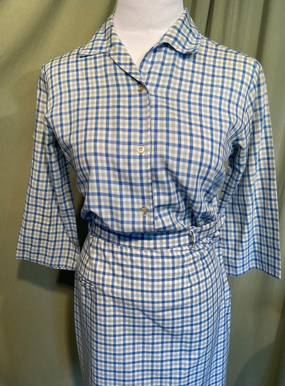 Cute Original Vintage 60s Blue Gray Plaid Cotton … - image 2